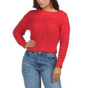 SUGAR LIPS Red Redan Off The Shoulder Sweater Top